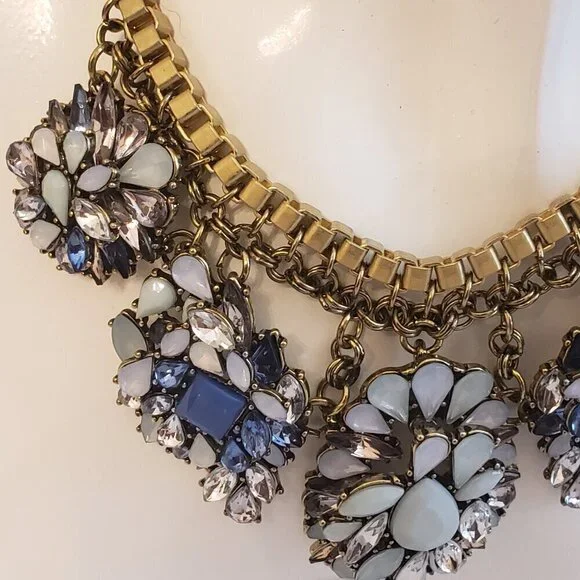 VTG Talbot's Blue & White Rhinestone Bib Statement Necklace - Picture 3 of 7